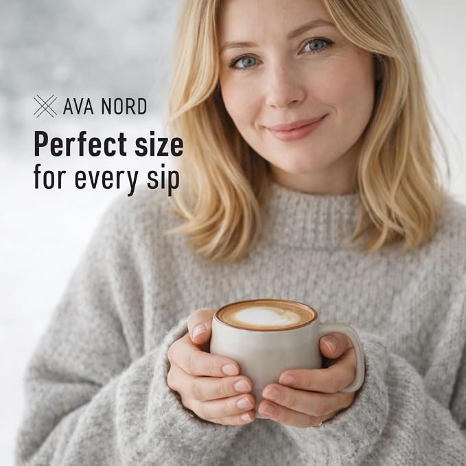 Ava Nord Small Stoneware Ceramic Coffee Mugs Set of 4-6 oz - Rose Sand | Lead-Free, Non-Toxic, Freezer - Microwave & Dishwasher Safe, Comfortable Handle, Aesthetic Nordic Design for Tea, Cappuccino - Image 4