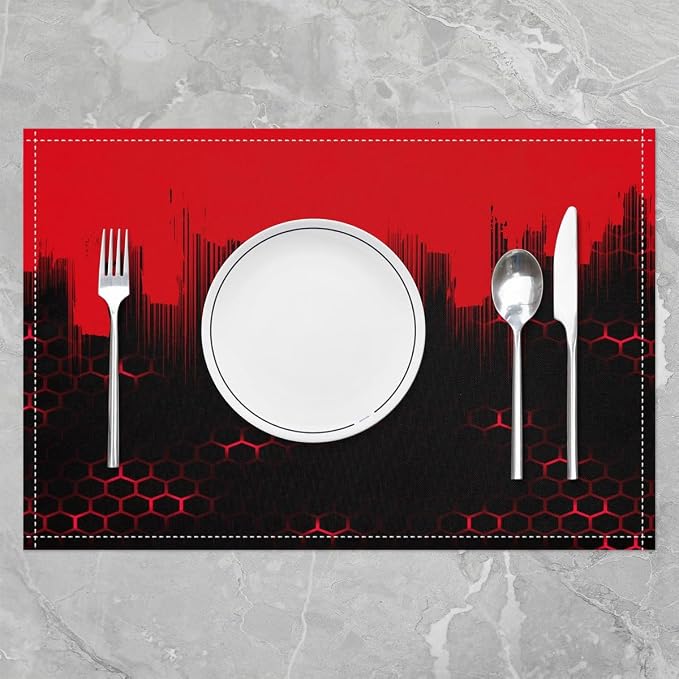 Feelyou Red Honeycomb Placemats Set of 4 18"x12" Hexagonal Table Place Mats, Decor Abstract Geometrical Placemat for Kitchen Dining Table Decor Indoor Outdoor Ombre - Image 2
