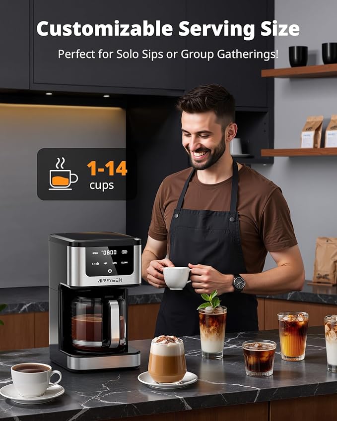 AIRMSEN 14-Cup Programmable Drip Coffee Maker | 1000W Fast Brew, 24H Timer, 2-Hour Keep Warm, 4/6/8/10/14-Cup Selection, 73oz Tank & Glass Carafe for Home Office - Image 3