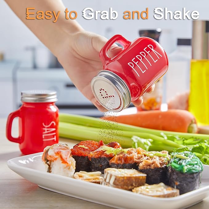 Red Salt and Pepper Shakers Set, ZOSUJO 4 oz Cute Modern Glass Christmas Red Shaker Sets with Stainless Steel Lids, Red Kitchen Decor and Accessories for Home Restaurants Weddings - Image 4