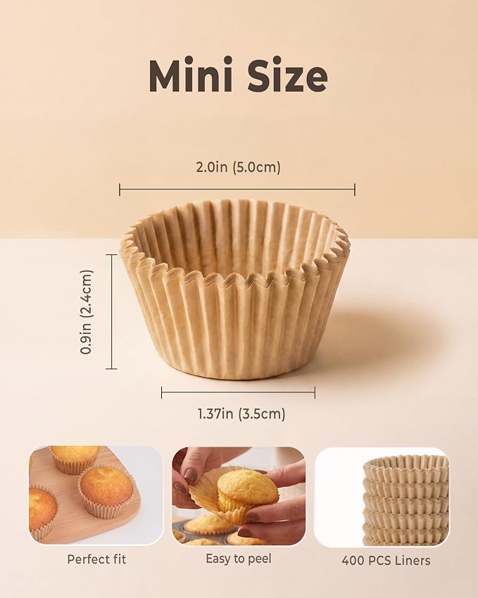 Bake Choice 400pcs Mini Cupcake Liners for Baking, Muffin Liners | Non-stick, Natural, Food-grade, Grease proof Parchment , for Mini Muffin Pan, Christmas, Gift - Image 2