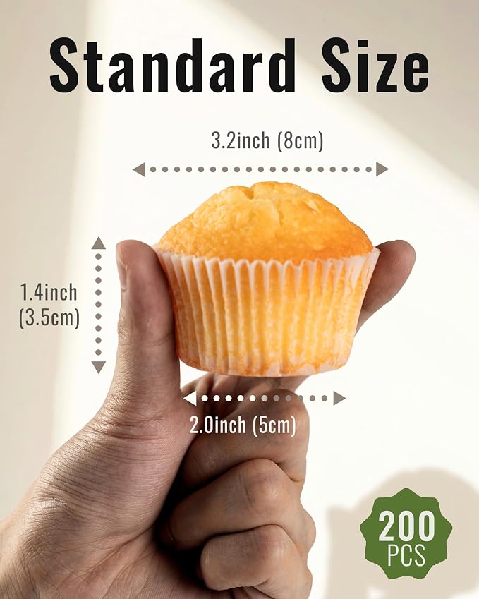 Bake Choice 200pcs Standard Cupcake Liners for Baking, White Muffin Liners | Upgraded Paper, Balance Non-Stick & Non-Slip, Greaseproof Parchment Paper, Cupcake Wrapper for Party, Wedding, Christmas - Image 4