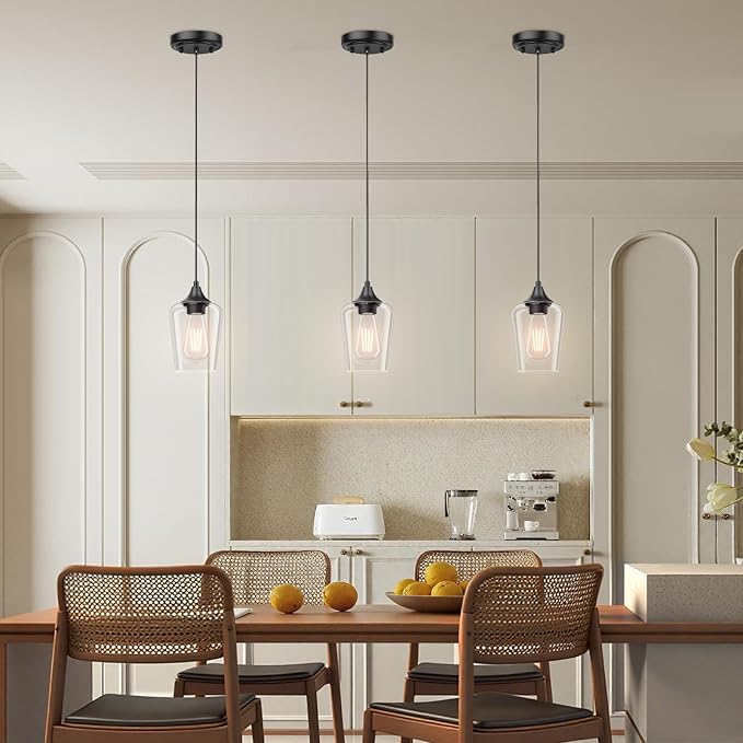 Ralbay Matte Black Industrial Pendant Light 3-Pack, Pendant Light Fixtures with Wine Clear Glass Shade, Adjustable Height for Kitchen Island, Farmhouse Dining Room Hanging Lighting Fixture - Image 5