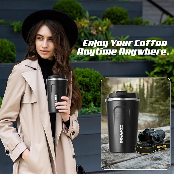 SPLMIFA Travel coffee mugs leak-proof, reusable coffee cups with lids, stainless steel vacuum insulated coffee tumblers, thermal insulation cups for men & women keep drinks hot & cold(2nd-Black, 12OZ) - Image 6
