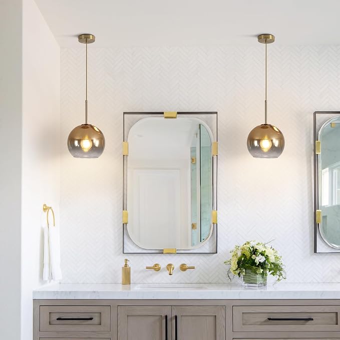 KCO Lighting 1-Light Modern Glass Pendant Lights Large Gold Globe Pendant Light Mid Century Single Pendant Light Kitchen Island Dining Room Lighting Fixtures Ceiling Hanging - Image 6