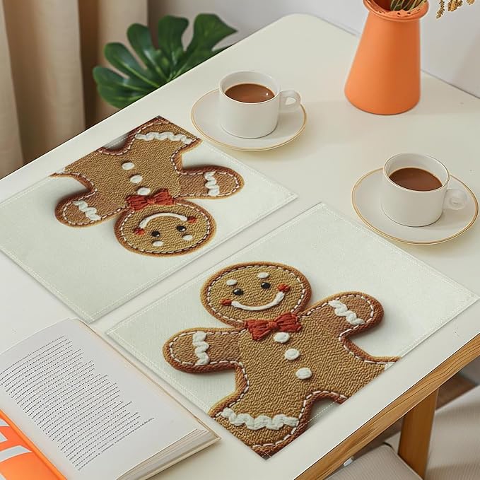 Christmas Placemats, 4Pcs Cute Washable Heat Resistant 12×18 Inch Table Mats Cute Place Mats for Party Outdoor Decoration Kitchen Dining Décor - Image 3