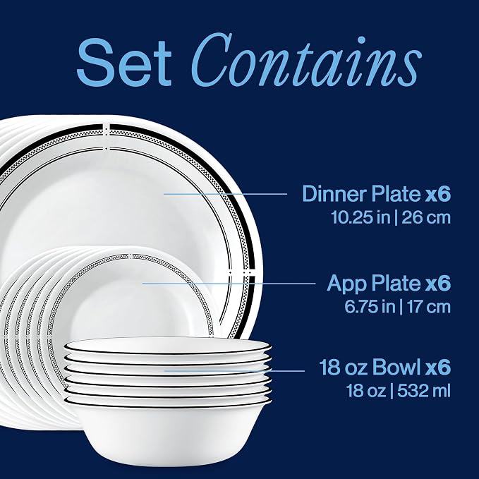 Corelle 18-Piece Round Dinnerware Set Service for 6, Lightweight Round Plates and Bowls Set, Vitrelle Triple Layer Glass, Chip and Scratch Resistant, Microwave and Dishwasher Safe, Brasserie - Image 3