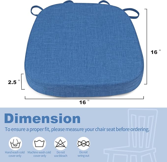 BUYUE Thickened 2.5" Dining Chair Cushions Set of 4, U-Shape High Density Foam Comfortable Chair Pads for Kitchen, Slip Resistant Indoor Seat Cushions (4 PCS, Dark Blue) - Image 3