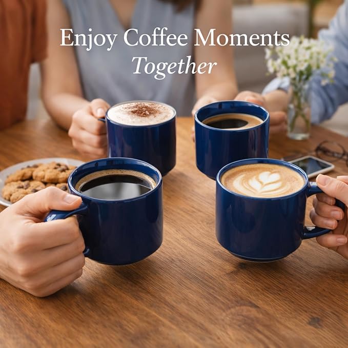 GBhome 14 OZ Coffee Mugs Set of 6, Stackable Ceramic Mugs for Men, Women, Modern Coffee Cups for Latte,Cappuccino,Hot Cocoa. Dishwasher & Microwave Safe, Navy Blue - Image 7