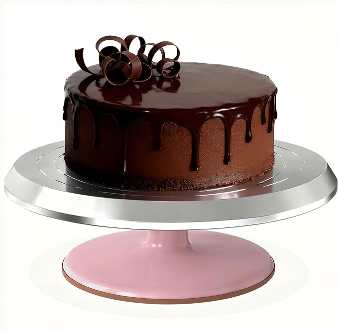 Riccle 12 Inch Pink Aluminium Alloy Revolving Cake Stand – Rotating Cake Turntable for Cake Decorating, Baking, and Cake Decorating Supplies