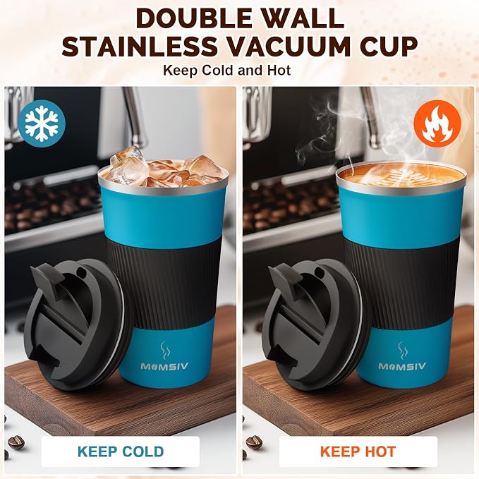 MOMSIV 12oz Travel Mug, Insulated Coffee Cup with Leakproof Lid, Vacuum Stainless Steel Double Walled Reusable Tumbler for Hot and Cold Water Coffee and Tea In Travel and Car | 6-Hour Heat Retention, 360°Leak proof, Vacuum Stainless Steel Double Walled... - Image 3