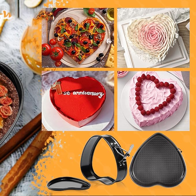 Springform Cake Pan Set of 3 (7, 8, 9 Inch) Heart Round Square Leakproof Nonstick Cheesecake Pans with Removable Bottom Carbon Steel Bakeware - Image 6