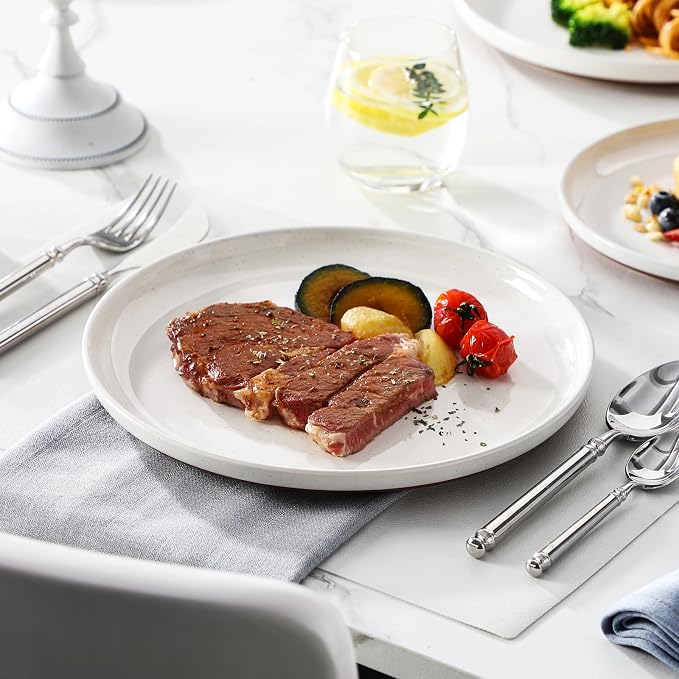 MALACASA Plates and Bowls Sets, 12 Pieces Modern Stoneware Dinnerware Set for 4 Kitchen Dinner Set Ceramic Dishware Dishes Set Microwave and Dishwasher Safe, White, Series TARA - Image 8