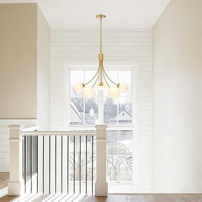 Bubble Chandelier, Modern Sputnik Dining Room 5-Light Chandelier with Gold Finish and Glass Globes for Kitchen Bedroom Foyer and Living Room - Image 7