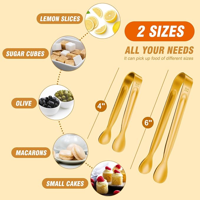 12PCS Mini Tongs For Serving, 2 Sizes 6 & 4 Inch Ice Tongs Mini Gold Sugar Stainless Steel Tong, Small Kitchen Tiny Food Tongs for Appetizers,Tea Party, Coffee Bar,Desserts & Ice Bucket - Image 3