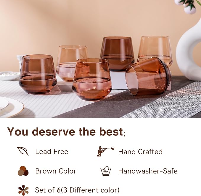 Venus Stemless Wine Glasses Set 6-14oz Melanin Colored Wine Glasses Stemless【HandBlown】 Brown Wine Glasses Set,Unique Brown Wine Glasses for Kwanzaa - Image 3
