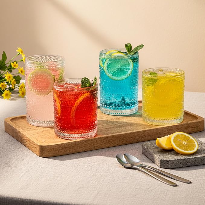 Moretoes 4 Pack Hobnail Drinking Glasses Set,Glass Cups | 12 Oz Highball Glasses & 10 Oz Cocktail Glasses, Kitchen Bar Tumbler Glassware Set for Whiskey, Beer, Juice, Milk - Image 6