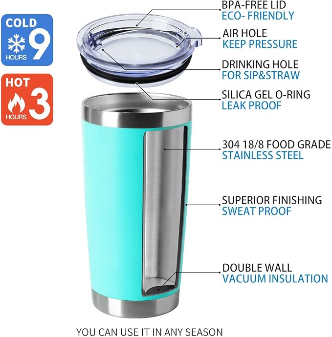 HASLE OUTFITTERS 20oz Tumblers Bulk Stainless Steel Cup with Lid Double Wall Vacuum Insulated Coffee Mug for Cold & Hot Drinks 8 Pack, Light Blue - Image 4