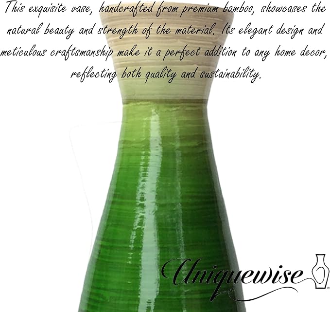 Uniquewise 24" Classic Bamboo Floor Vase Handmade, for Dining, Living Room, Entryway, Fill Up with Dried Branches Or Flowers, Glossy Green - Image 6
