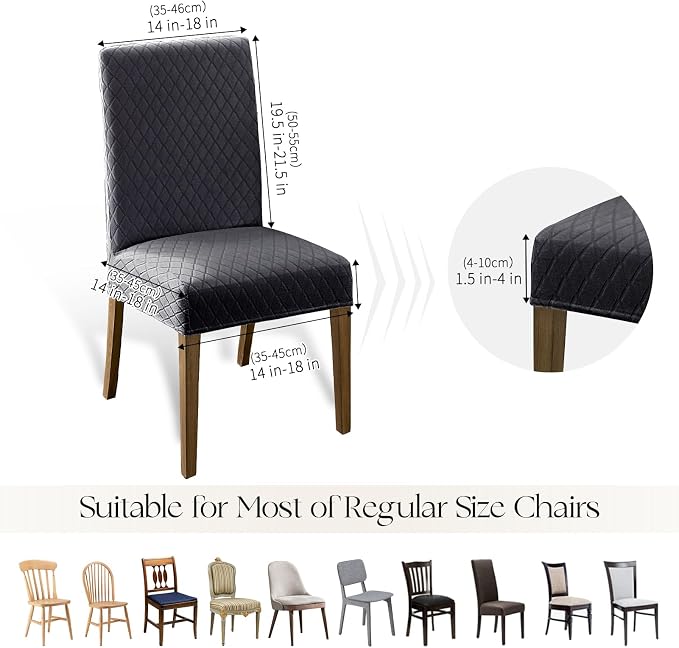 MOSAYT 100% Waterproof Dining Room Chair Covers Set of 4, Super Fit Stretch Jacquard Parson Chairs Slipcovers Removable Washable Chair Seat Protectors for Home, Kitchen, Banquet (Dark Grey) - Image 6