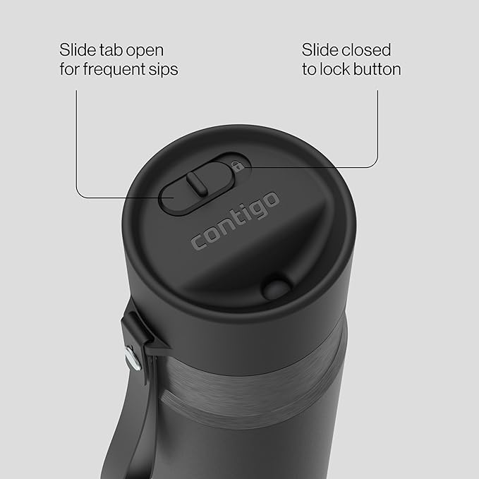 Contigo AutoSeal 16 oz Stainless Steel Vacuum-Insulated Water Bottle with Leakproof Push-Button Spout & Lock, Carry Strap, BPA-Free & Lead-Free, Dishwasher Safe - Image 4