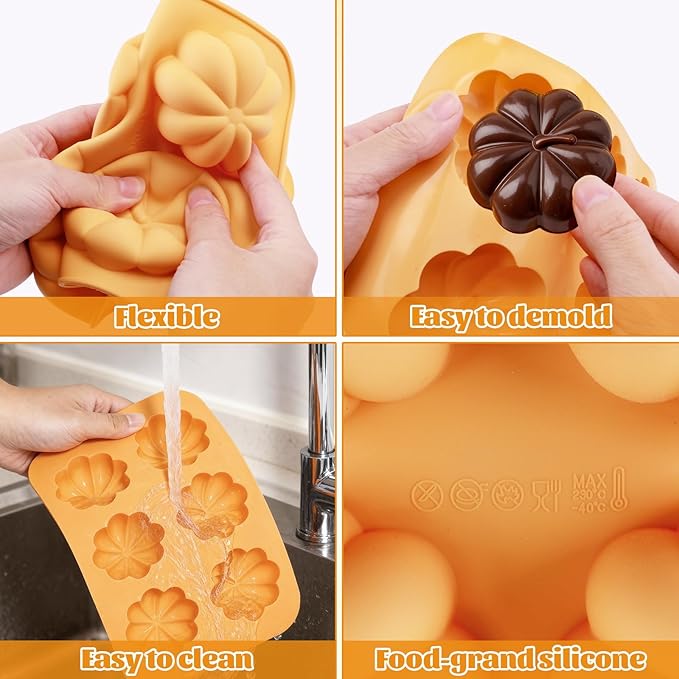 2Pcs Pumpkin Cake Molds Silicone 3D Pumpkin Cake Cupcake Pan Thanksgiving Silicone Molds Autumn Fall Ice Tray Mold Thanksgiving Chocolate Baking Jello Moulds Harvest Candy Mold for Holiday Decor