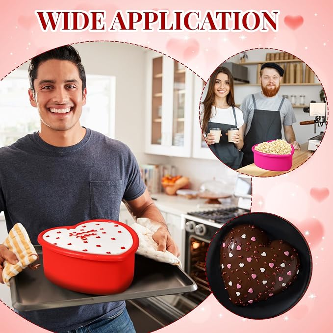 12 Pcs Mother's Day Heart Shaped Cake Pans Pink Red Silicone Mini Heart Cake Mold Nonstick Dessert Pan Chocolate Baking Tray Bakeware for Mother's Day Birthday Cupcake Muffin Tool(Multicolor,4'') - Image 5