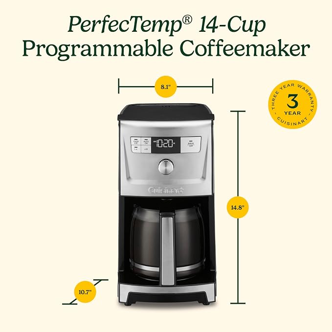 Cuisinart Coffee Maker, 14-Cup PerfecTemp Programmable Coffee Machine Glass Carafe with 1-4 Cup Setting, Brew Strength Control, Brew Pause, and Over Ice Function, Black Stainless Steel, DCC-3500BKS - Image 8