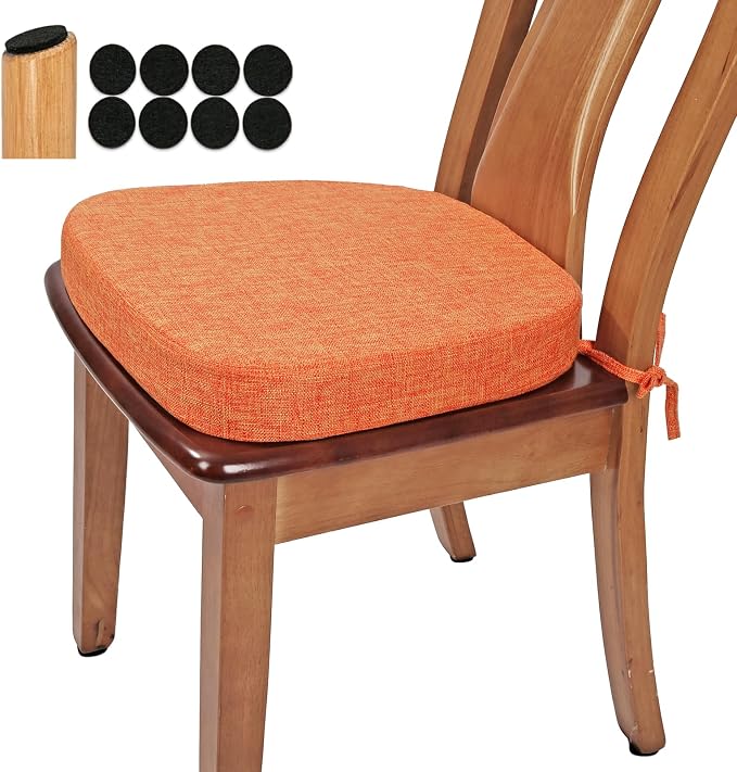 BUYUE Thickened 2.5" Friendly Woven Fabric Dining Chair Cushion, U-Shape High Density Foam Comfortable Chair Pad for Kitchen, Slip Resistant Indoor Seat Cushion (1 Piece, Orange) by BUYUE