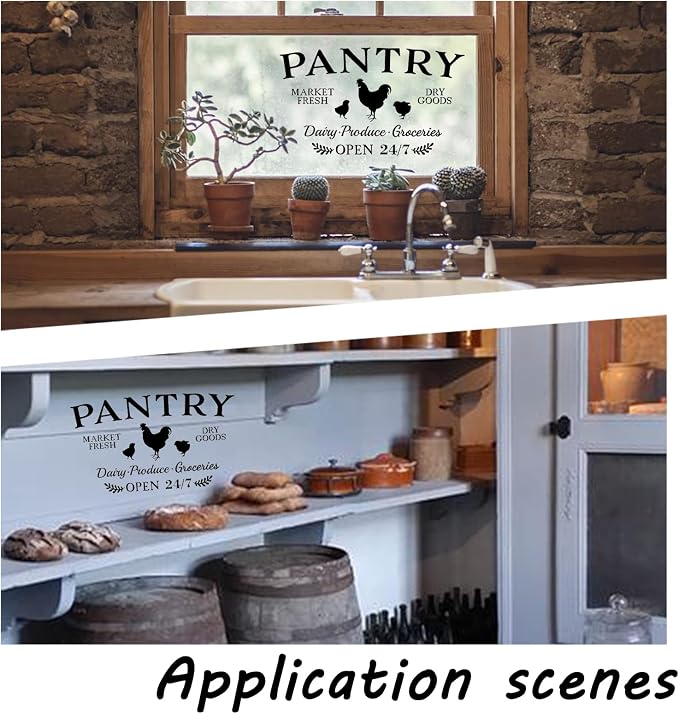 SUPERDANT Pantry Room Wall Stickers Dry Goods Market Fresh Wall Decor Open 24/7 Glass Door Sticker Vinyl Art Decal Food Pantry Produce Sign for Farmhouse Food Storage Room Produce Dry Goods Grocery - Image 5