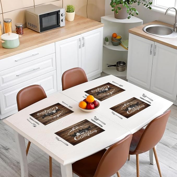Feelyou Happy Camping Placemat for Kitchen Dining Table 18"x12" Camper Table Place Mats Decor Kids RV Camping Placemats Set of 4 Farmhouse Trailers Camper Indoor Outdoor Decor Table Mats - Image 3