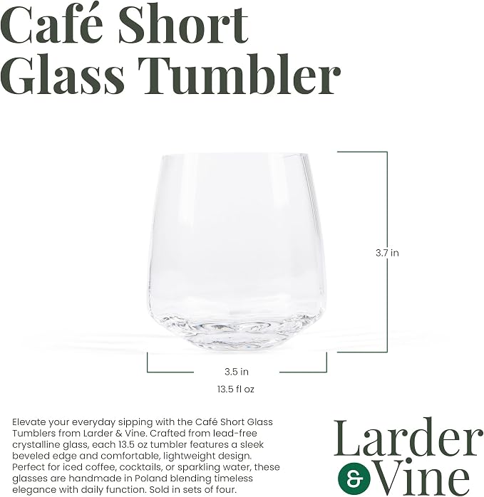 Larder & Vine Crystalline Glassware Tumbler Set, Artisan Drinkware for Cocktails, Water, Whiskey or Spirits, Handmade in Poland (Cafe Short) - Image 6