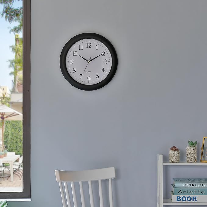Clockswise Decorative Classic Black Round Wall Clock for Living Room, Kitchen, Dining Room, Plastic - Image 7