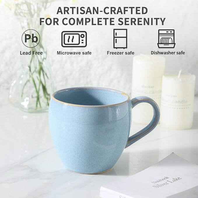 Coffee Mugs Set of 4, Stoneware 16 Oz Coffee Mugs for Cappuccino Latte Cocoa and Tea, Ceramic Coffee Cups with Handle,Sky Bule Mugs for Housewarming Gifts, Microwave and Dishwasher Safe - Image 6