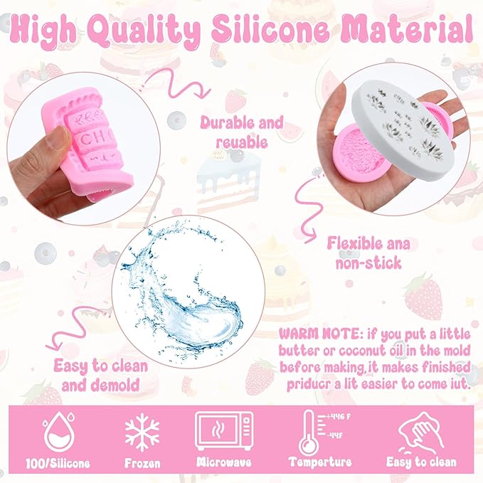 4Pcs Pink Cookie Molds, Biscuit Silicone Cookie Molds, Clay Chocolate Chip Mold, Candy Fondant Mold for Cookies Butter Paste Dough Plaster Cake Decorating