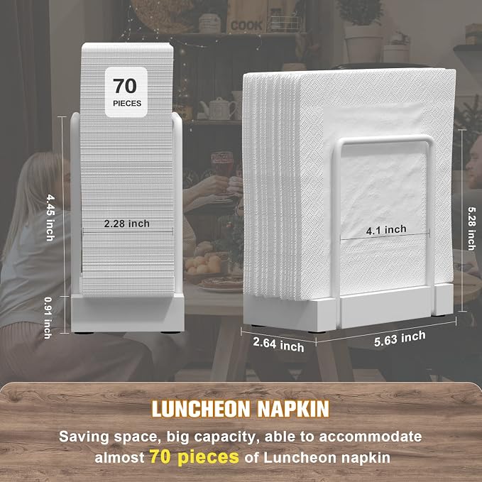 Wican Napkin Holder for Table, Bamboo Iron Standing Napkin Dispenser | Kitchen Dining Table Farmhouse Cocktail Picnic Bar Rustic Wood Holders, Mail Bills, Suitable All Dining Room Decors, White - Image 7