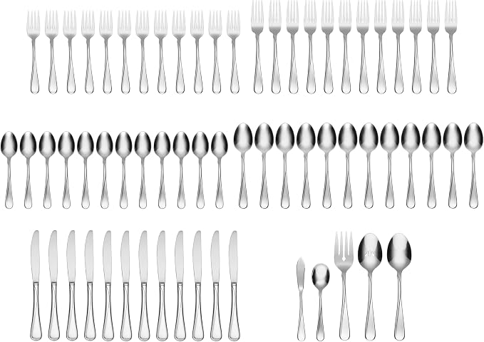 Oneida Flight 65-Piece 18/0 Silverware Set for 12, Flatware | mirror finish, dishwasher safe | includes serving spoons and utensil set | cutlery set, wedding silverware - Image 3