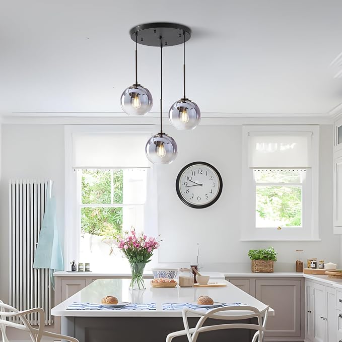KCO Lighting 3 Pendant Light Fixtures Ceiling Hanging Large Glass Cluster Chandelier Nordic Mercury Glass Pendant Light Modern Cluster Pendant Light Fixture - Image 4