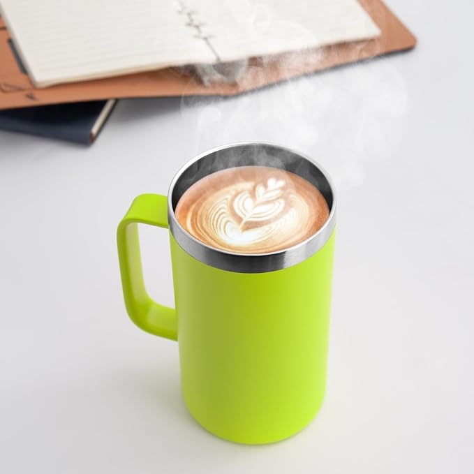 DOMICARE 24oz Mug with Handle and Lid, Stainless Steel Coffee Mug, Travel Mug with Handle, Double Wall Vacuum Coffee Tumbler, Reusable Insulated Cup, Light Green, Pack 4 - Image 2