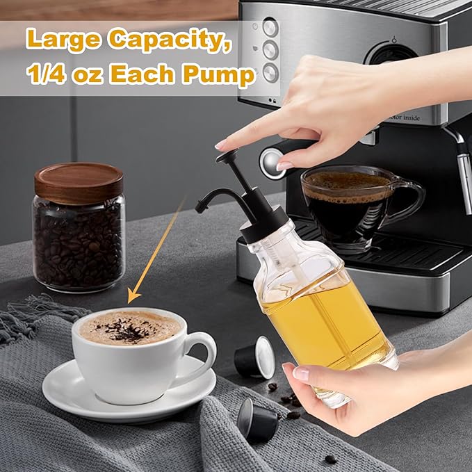 CYEAH 4 Pack Coffee Syrup Dispenser for Coffee Bar, 17 Oz Glass Syrup Bottle, Square Syrup Pump Dispenser with 1/4oz Large Capacity Pump, Coffee Syrup Bottles for Coffee Syrup