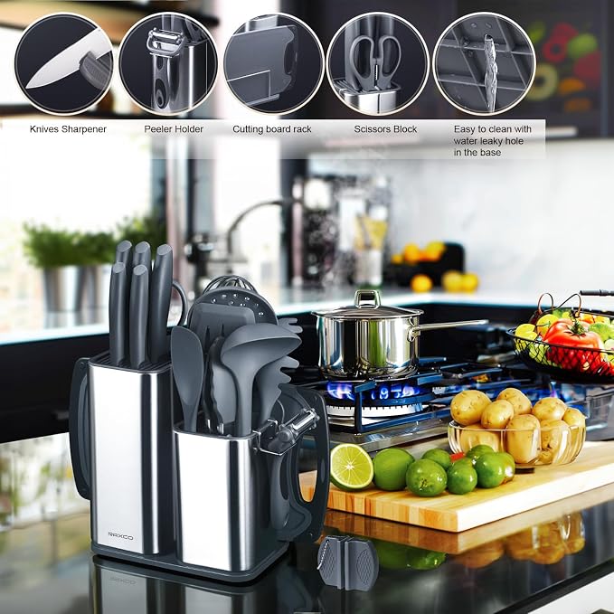 RAXCO Kitchen Set,18-Piece Cooking Utensils and Kitchen Knife Set,Gray | 7-Piece Kitchen Utensils Heat-resistant to 410°F,5-Piece Sharp Knife,5-Piece Cooking Tools and Cutting Board In One - Image 7