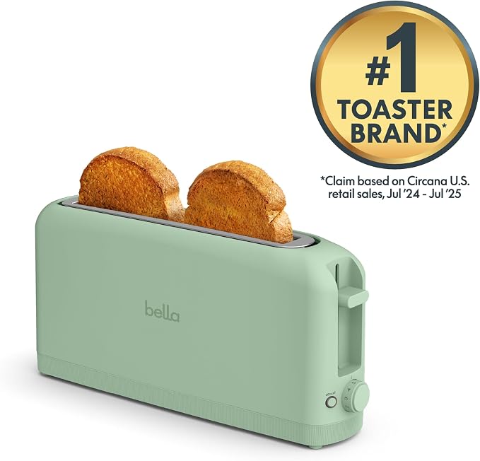 bella 2 Slice Slim Toaster, Fits-anywhere™ Kitchenware, 6 Setting Shade Control with Reheat & Cancel Buttons, Fits Sourdough, 10” Long Slot, Anti Jam & Auto Shutoff, 900 Watt, Seaglass - Image 4