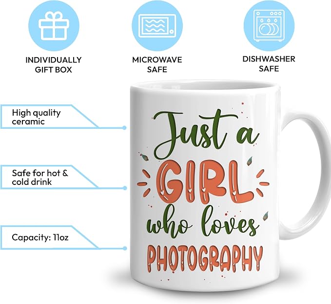 Hyturtle Personalized Gifts Photography Lover - Just A Girl Who Loves Photography Custom Name Ceramic Coffee Mug Cup 11oz - Perfect Idea Gifts For Women, Girl Daughter On Birthday, Christmas - Image 3