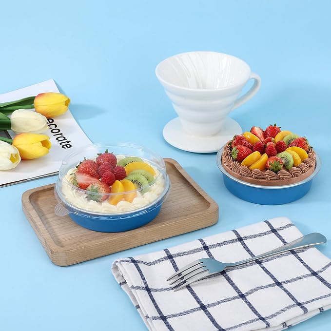 Beasea Mini Tart Pans with Lids 50 Pack, 4" 7.3oz Disposable Aluminum Foil Baking Tins Cups Round Pie Container for Individual Cupcake Dessert Muffin Cheesecake Quiche - Zebra Stripes - Image 5