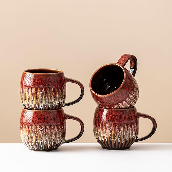 Large Ceramic Coffee Mug - 13oz Tea Cup, Red, Set of 4 | Large Tea Mug, Microwave Safe, Dishwasher Safe by LPYLXINGYAN