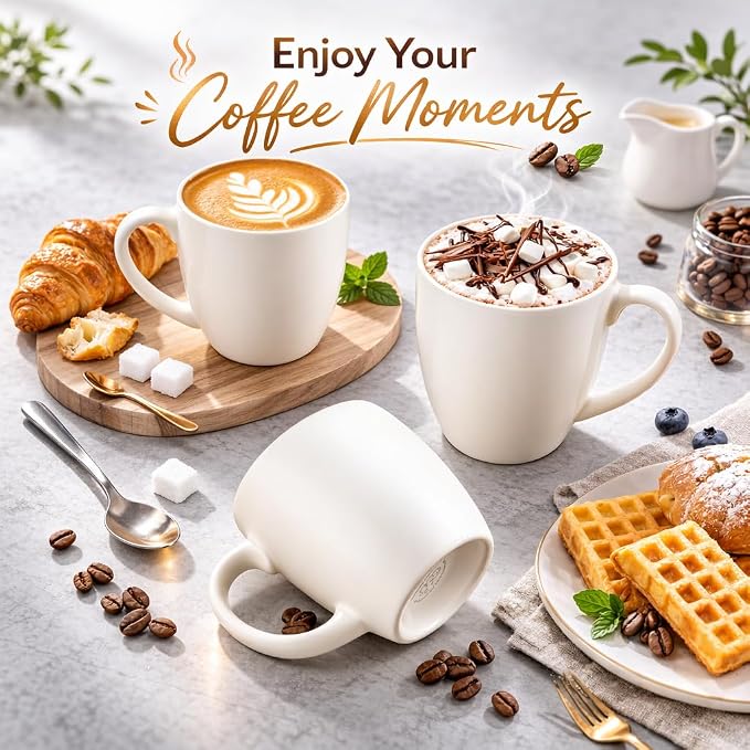 GBhome 12 oz Coffee Mug Set of 6, Large Ceramic Coffee Mugs for Men Women | Modern Stoneware Coffee Mugs Set with Handle for Tea/Latte/Cappuccino/Milk/Cocoa, Dishwasher & Microwave Safe - Image 6