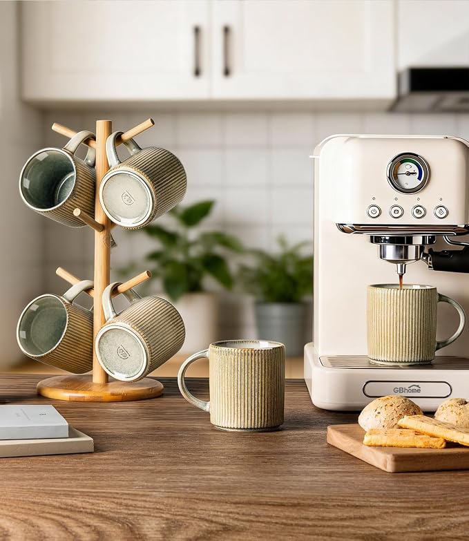 GBhome 12 oz Handmade Stoneware Coffee Mugs Set of 6 with Handles | Coffee Cups for Latte, Tea, Cocoa & Milk, Ideal for Daily Use&Gifts, Microwave & Dishwasher Safe, Desert Sage - Image 6