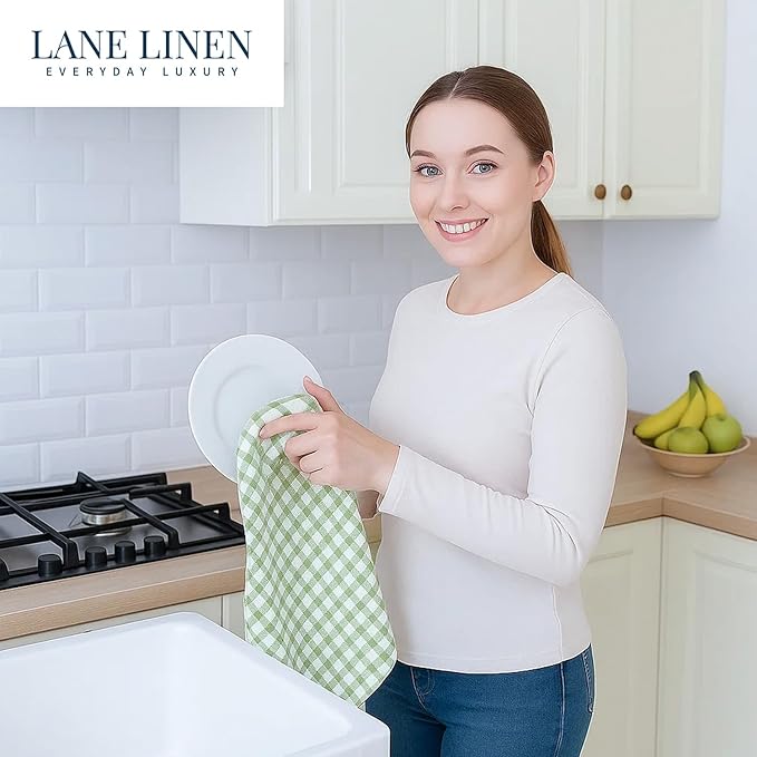 LANE LINEN Cotton Kitchen Towels Set, 4-Pack – Absorbent, Quick-Drying Dish Towels, 18" x 28" - Sage Green - Image 4