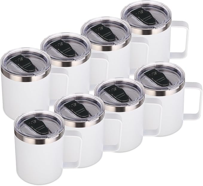 Volhoply 14oz Insulated Stainless Steel Coffee Mug with Lid Bulk 8 Pack,Not Suitable for Sublimation,Double Wall Vacuum Travel Coffee Cup with Handle, Reusable Metal Camping Mugs Keep Cold(White,8) by LiveFully%EF%BC%8CDrinkFreely%E2%80%94KeepGoingwithVolhoply%EF%BC%81