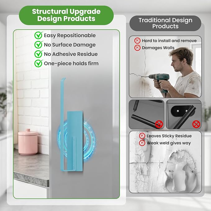 Paper Towel Holder Magnetic, Magnetic Paper Towel Holder for Fridge, Toilet Paper Roll Holder Magnet Towel Rack Wall Mount Shelf Bar for Towels Rolls Bathroom RV Dorm Kitchen Wall Decor, Blue - Image 4